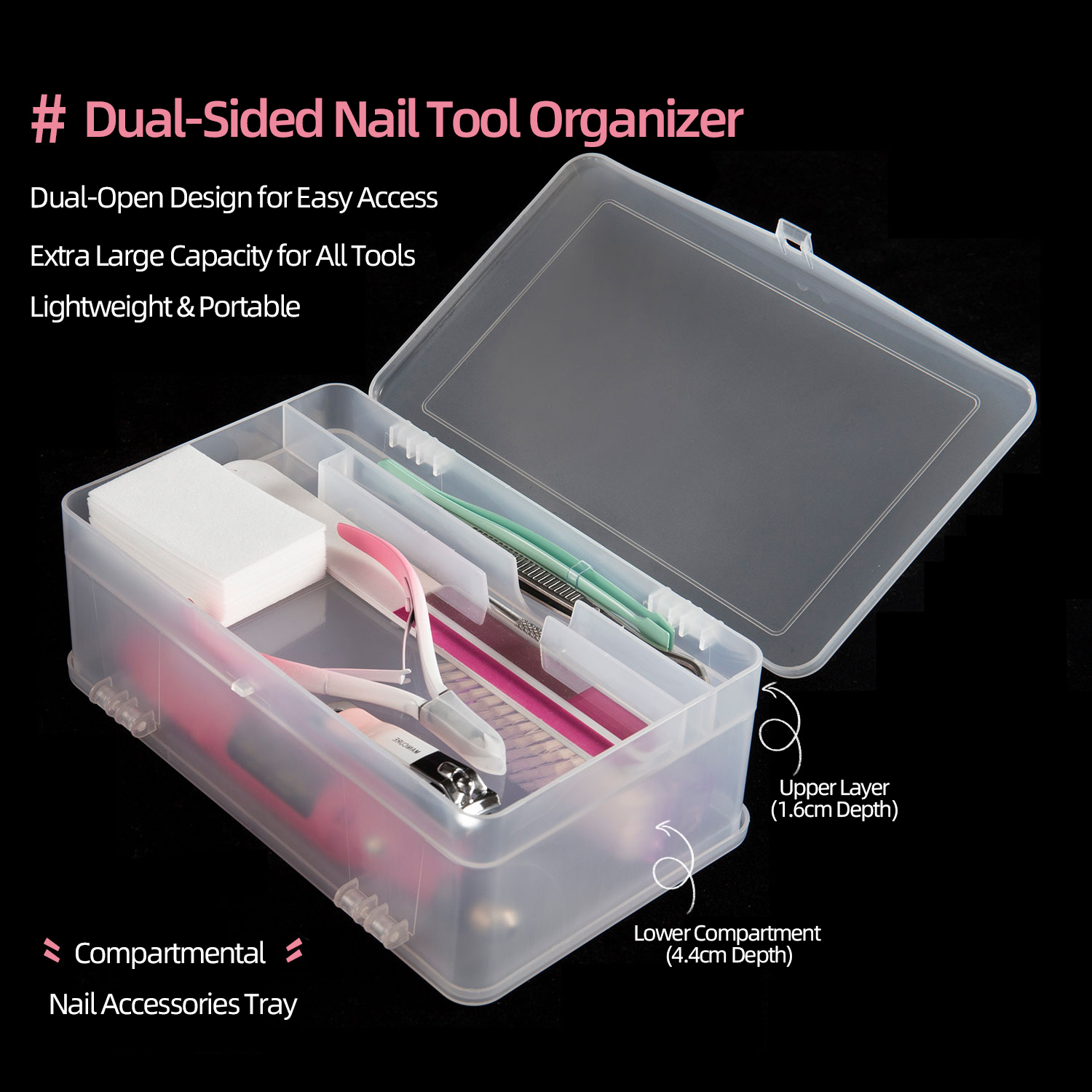 Nail Art Sch - Dual-เปิด 2 ชั้น Super ความจุ PP