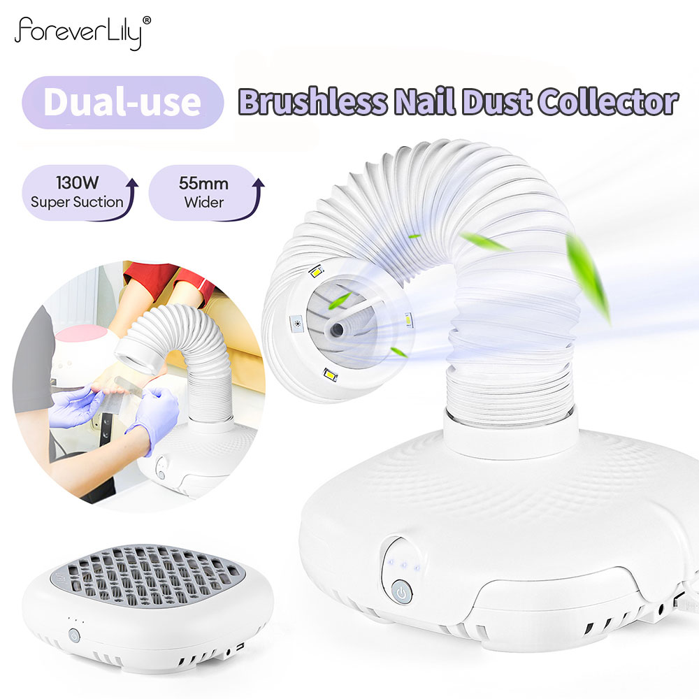 Nail Art Sch - เครื่องดูดฝุ่นเล็บแบบไร้แปรงถ่าน 130W ใช้ได้สองแบบ พร้อมหลอดไฟ LED สำหรับทำเล็บ