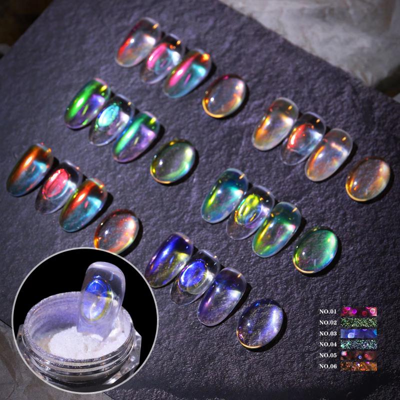 Nail Art Zone - Z. ผงสีเจลโครเมี่ยมประกายรุ้งใสแบบเลเซอร์ ออโรร่า ไอซ์ สำหรับตกแต่งเล็บ