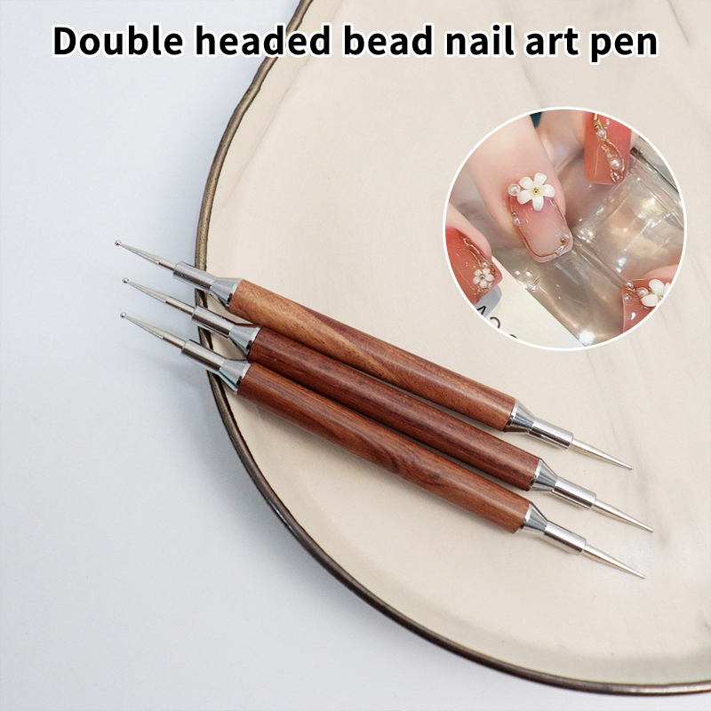 Nail Art Dotting Tool - ปากกาแต่งเล็บลายจุดไม้จันทน์ แบบสองหัว ดีไซน์ปากกาลูกลื่น สำหรับตกแต่งเล็บ ทาสีจุด ทำเล็บมือ