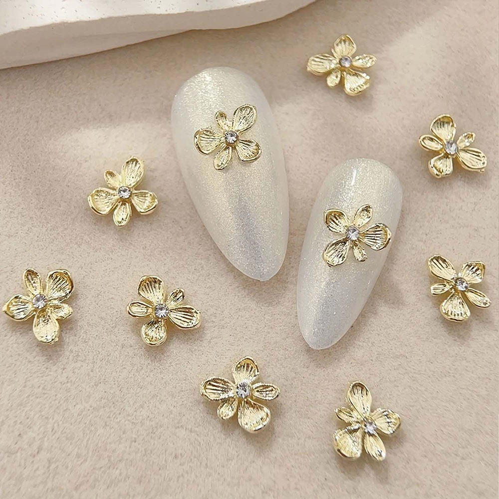 Nail Art Lilac - 10pcs Rhinestone ดอกไม้ 3D โลหะเล็บ Charms