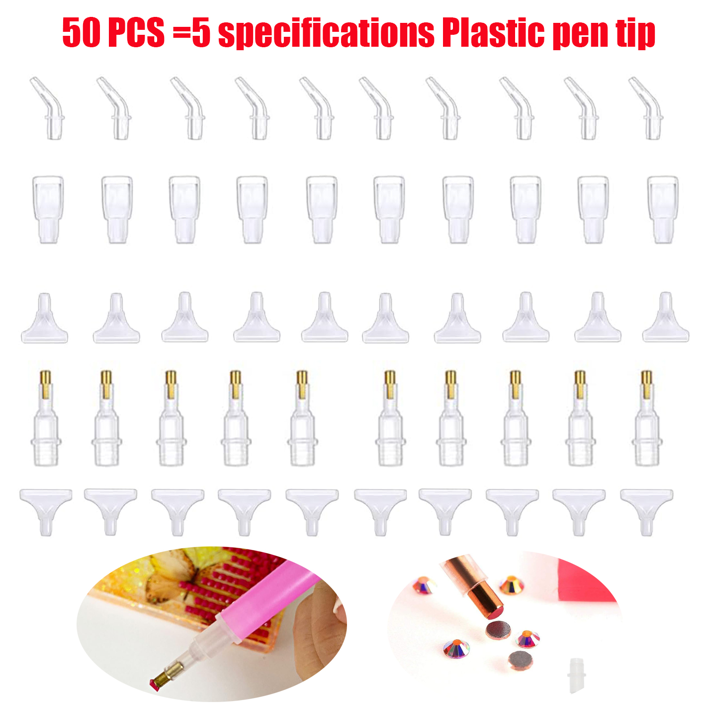 Nail Art Dotting Tool - ชุดอุปกรณ์เพ้นท์เพชร 50 ชิ้น พร้อมหัวปากกาสำหรับเพ้นท์เพชร หัวเปลี่ยนได้หลายแบบ สำหรับงานเพ้นท์เพชร