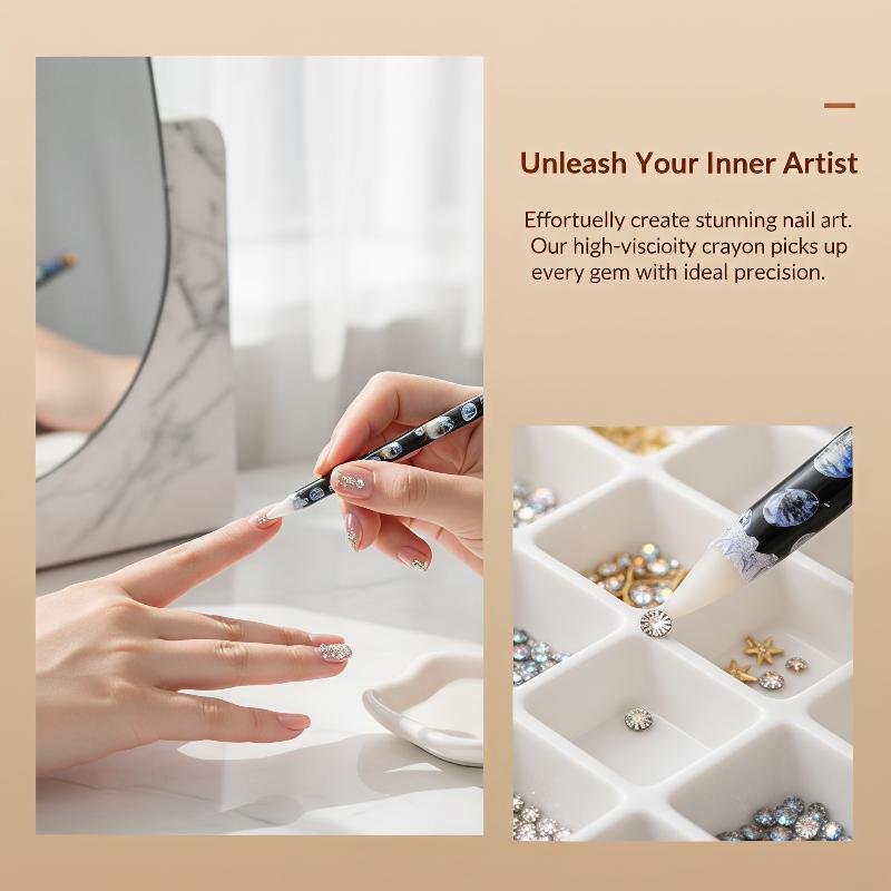Nail Art Dotting Tool - ดินสอแว็กซ์สำหรับตกแต่งเล็บ 1 ชิ้น พร้อมอุปกรณ์หยิบเพชรแบบพกพา ปากกาแต้มจุดสำหรับสตูดิโอนวดเล็บมืออาชีพ