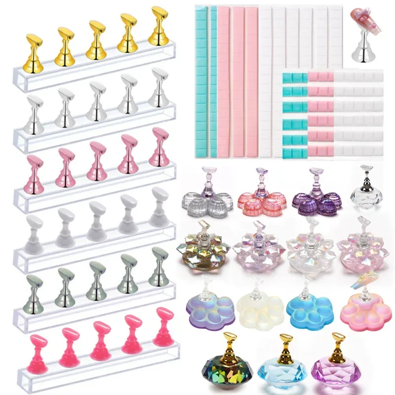Nail Art Gold - ที่ยึดเล็บหมากรุกแม่เหล็ก5ชิ้น/แพ็คชั้นวางอุปกรณ์การตกแต่งเล็บทองคำสีโรสโกลด์สีเงินสีโรสโกลด์