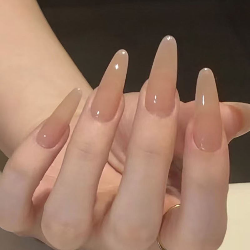 Nail Art Fake Nails - 24 ชิ้น เล็บปลอมสีนู้ดแบบเรียบง่ายพร้อมแถบกาว เล็บปลอมแบบกดติดพร้อมอุปกรณ์ เล็บติดกาว ชุดเล็บปลอมราคาถูก