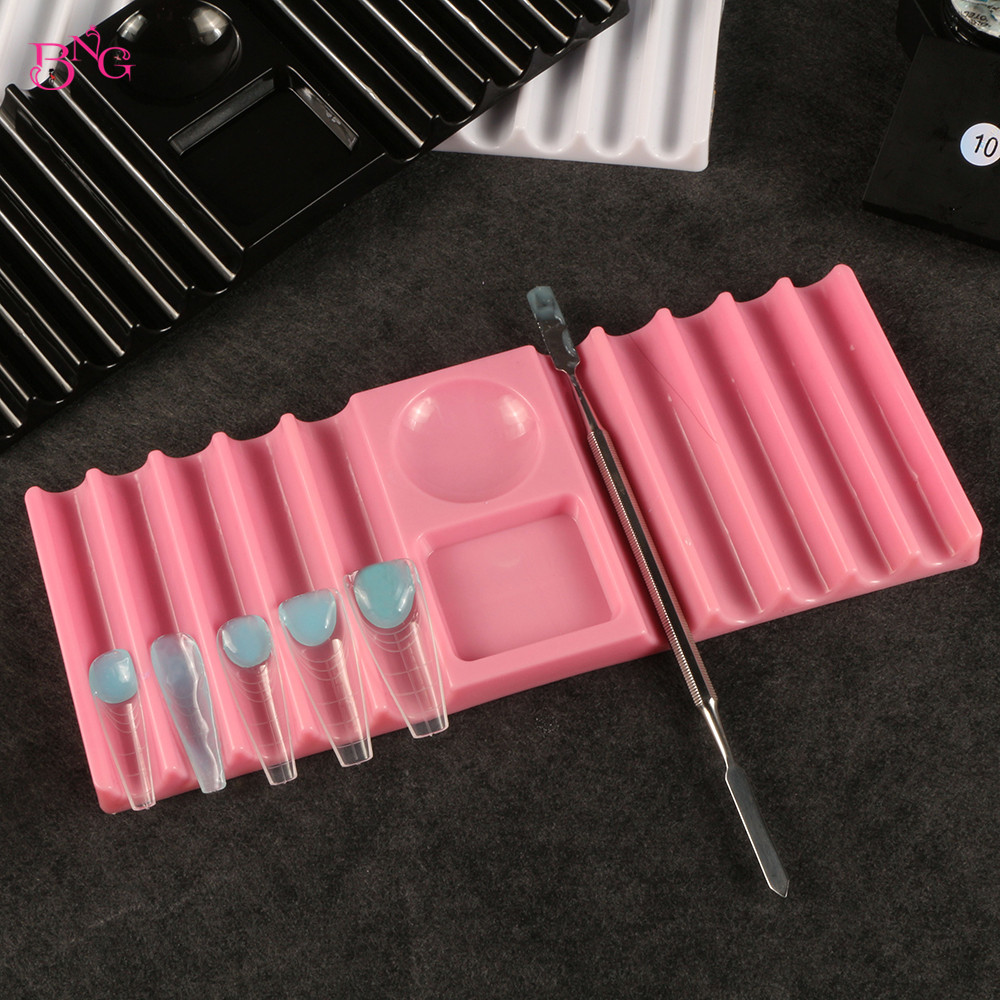 Nail Art Sch - ที่วางปากกาพลาสติกแบบสองช่อง BNG สำหรับอุปกรณ์ทำเล็บ ที่เก็บแปรงทำเล็บ ที่เก็บแม่พิมพ์ต่อเล็บ