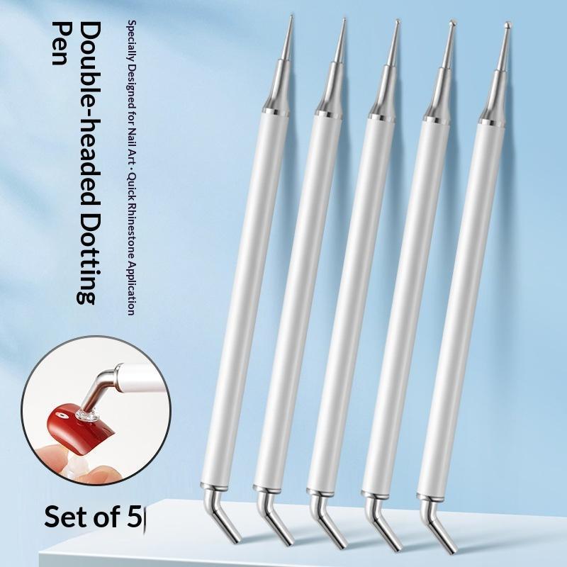 Nail Art Dotting Tool - ชุดอุปกรณ์ตกแต่งเล็บ 5 ชิ้น ด้ามอะคริลิค หัวหยิบคริสตัลแบบสองด้าน สำหรับหยิบเพชรพลอย