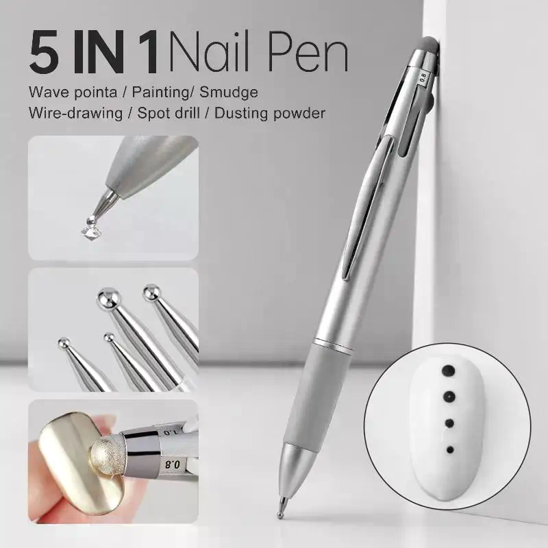 Nail Art Dotting Tool - ชุดอุปกรณ์เพ้นท์เล็บ 5 in 1, ปากกาเจาะแต่งเล็บ พร้อมจานสำหรับวาดลายจุด