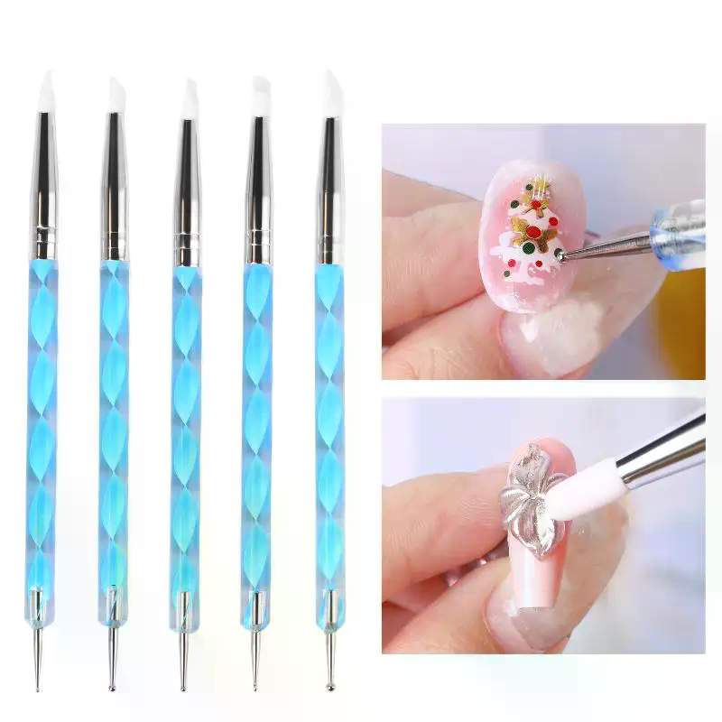 Nail Art Dotting Tool - ชุดเครื่องมือปั้นดินซิลิโคน 5 ชิ้น สำหรับแปรงปั้น แต่งลายจุด ทำเล็บ