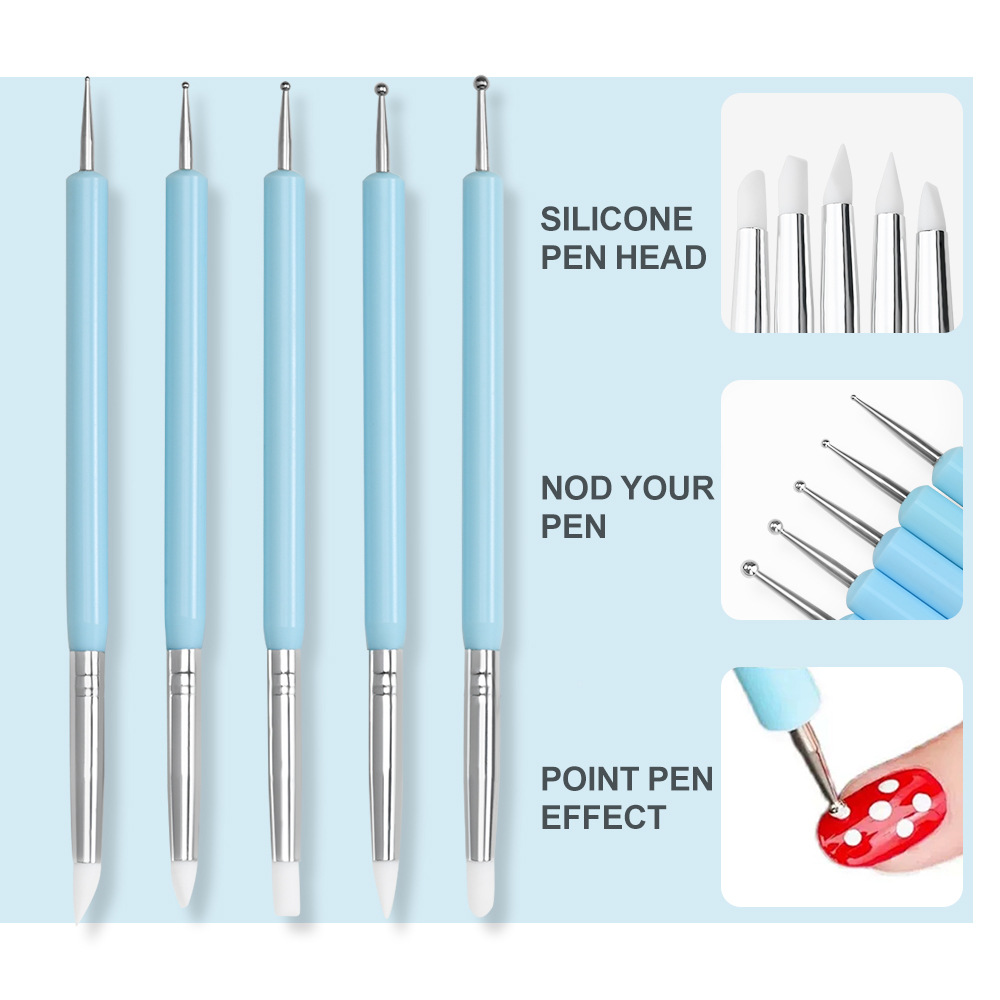 Nail Art Dotting Tool - ชุดแปรงเพ้นท์เล็บ 1/3/5/6 ชิ้น/ชุด - ปากกาซิลิโคนสำหรับตกแต่งลายจุด, แปรงเพ้นท์ลายเส้นแบบฝรั่งเศส,