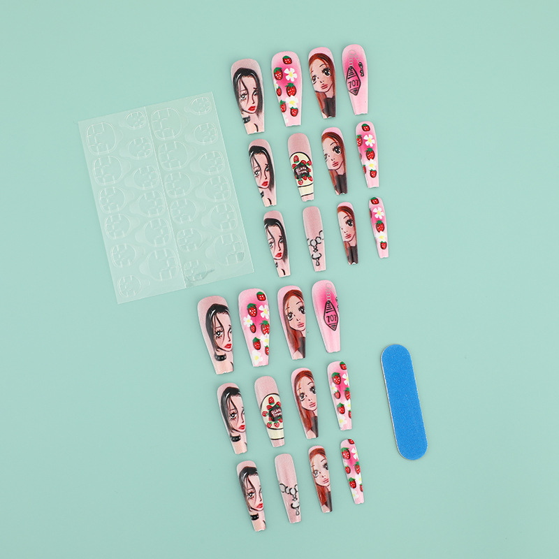 เล็บปลอมขนาดกลางสำหรับผู้หญิง  - Nail Art Strawberry บทวิจารณ์และราคา