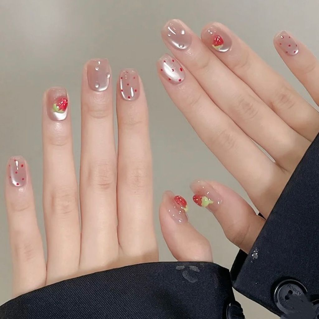 10 ชิ้นสั้นสแควร์ Cat Eye Hand - Nail Art Strawberry บทวิจารณ์และราคา