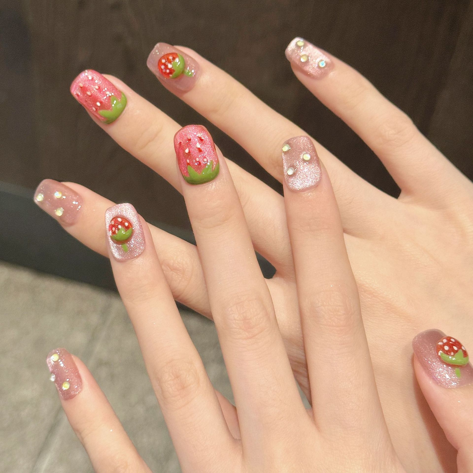 10pcs Handmade กดบนเล็บ 3D สตร - Nail Art Strawberry บทวิจารณ์และราคา