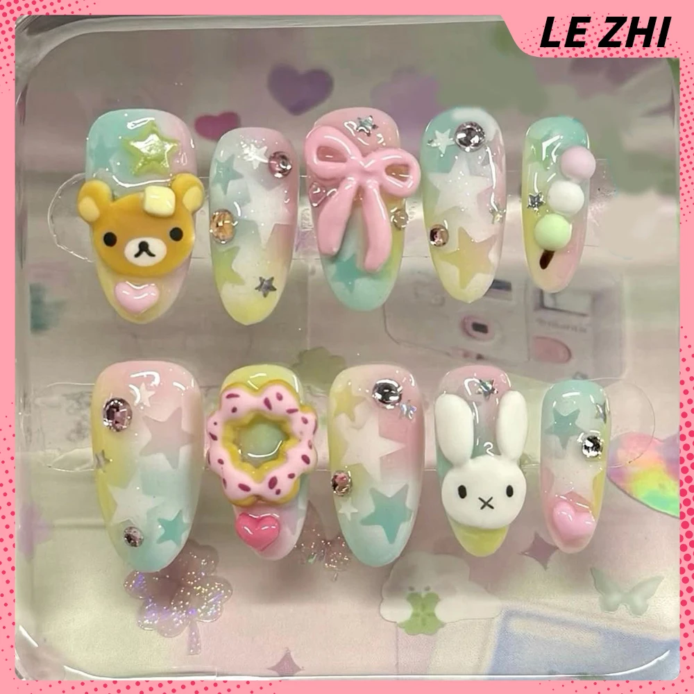 3D Handmade Rilakkuma กดบนเล็บ - Nail Art Strawberry บทวิจารณ์และราคา