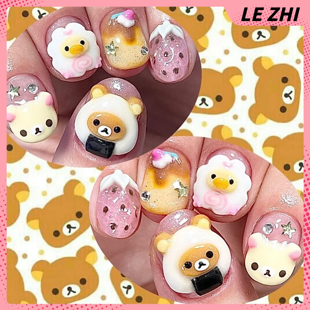 3D Handmade Rilakkuma กดบนเล็บ - Nail Art Strawberry บทวิจารณ์และราคา