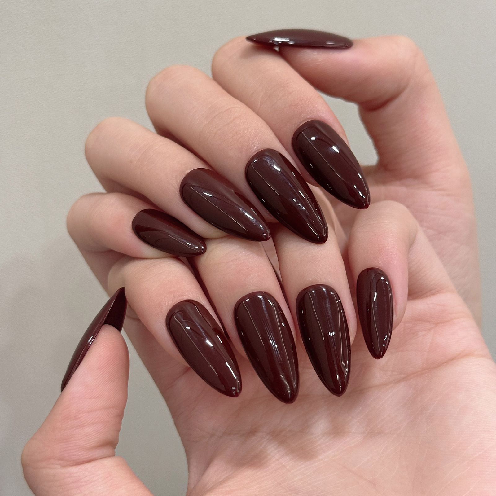 เล็บปลอมสีน้ำตาลเข้มแบบกดติด 1 - Nail Art Emerald บทวิจารณ์และราคา