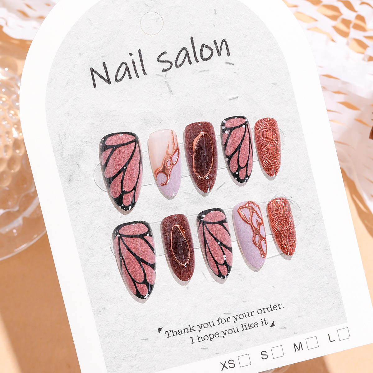 เล็บปลอมสีน้ำตาลช็อกโกแลตทรงอั - Nail Art Fake Nails บทวิจารณ์และราคา