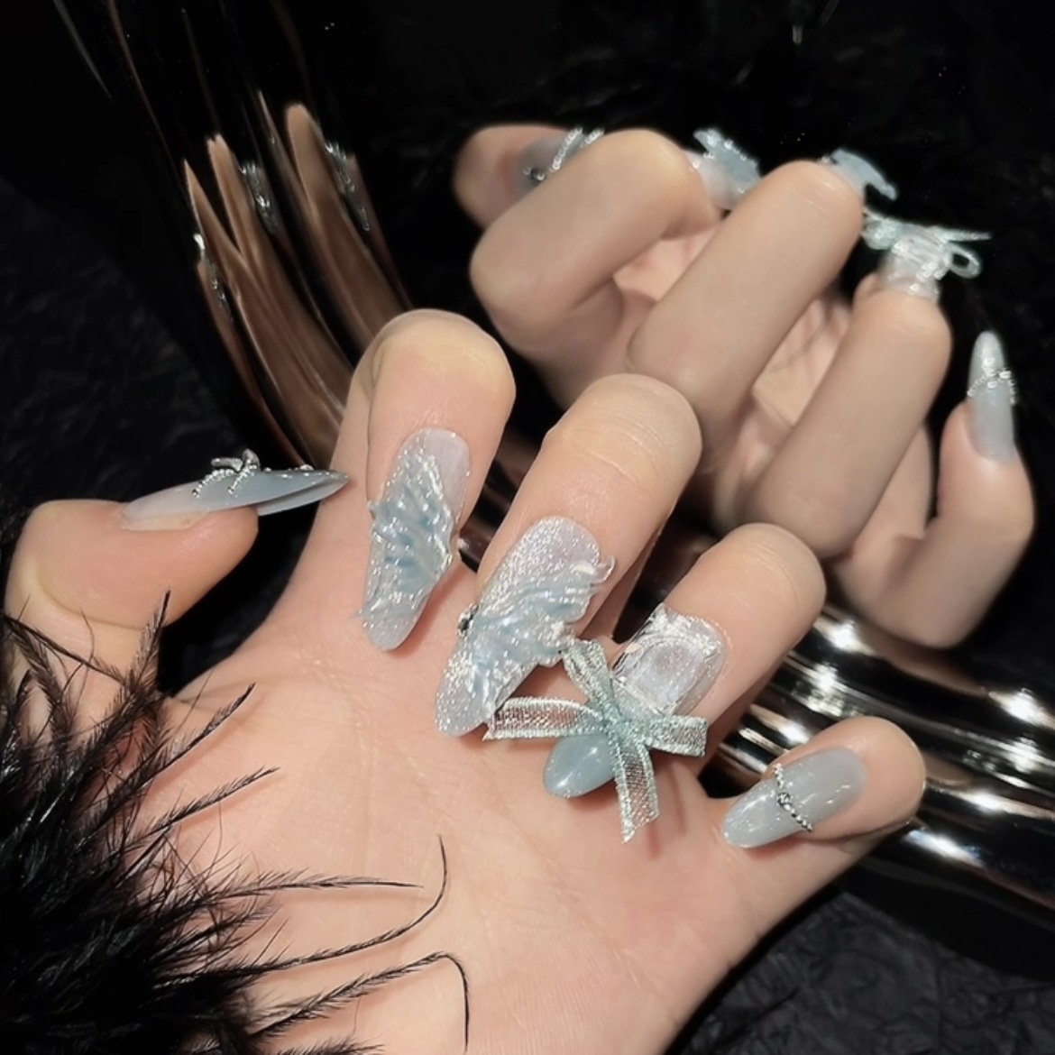 เล็บปลอมรูปวงรียาว 10 ชิ้น ทำด - Nail Art Emerald บทวิจารณ์และราคา