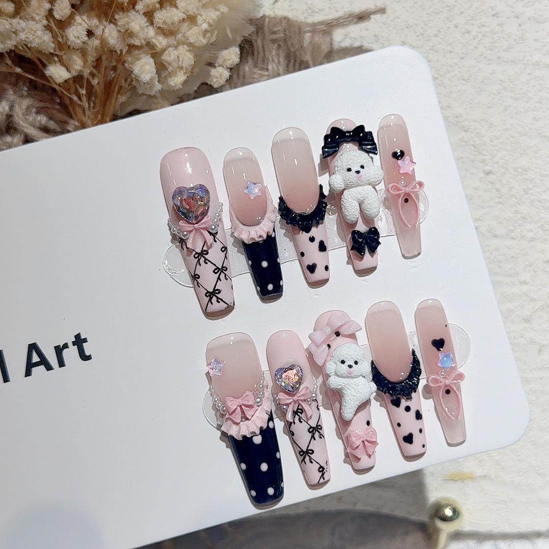 เล็บปลอมลายลูกไม้สีดำลายจุด 10 - Nail Art Emerald บทวิจารณ์และราคา