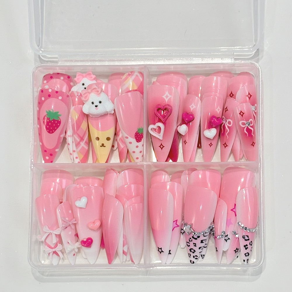 เล็บปลอมสีชมพูทรงสติลเล็ตโต 96 - Nail Art Strawberry บทวิจารณ์และราคา
