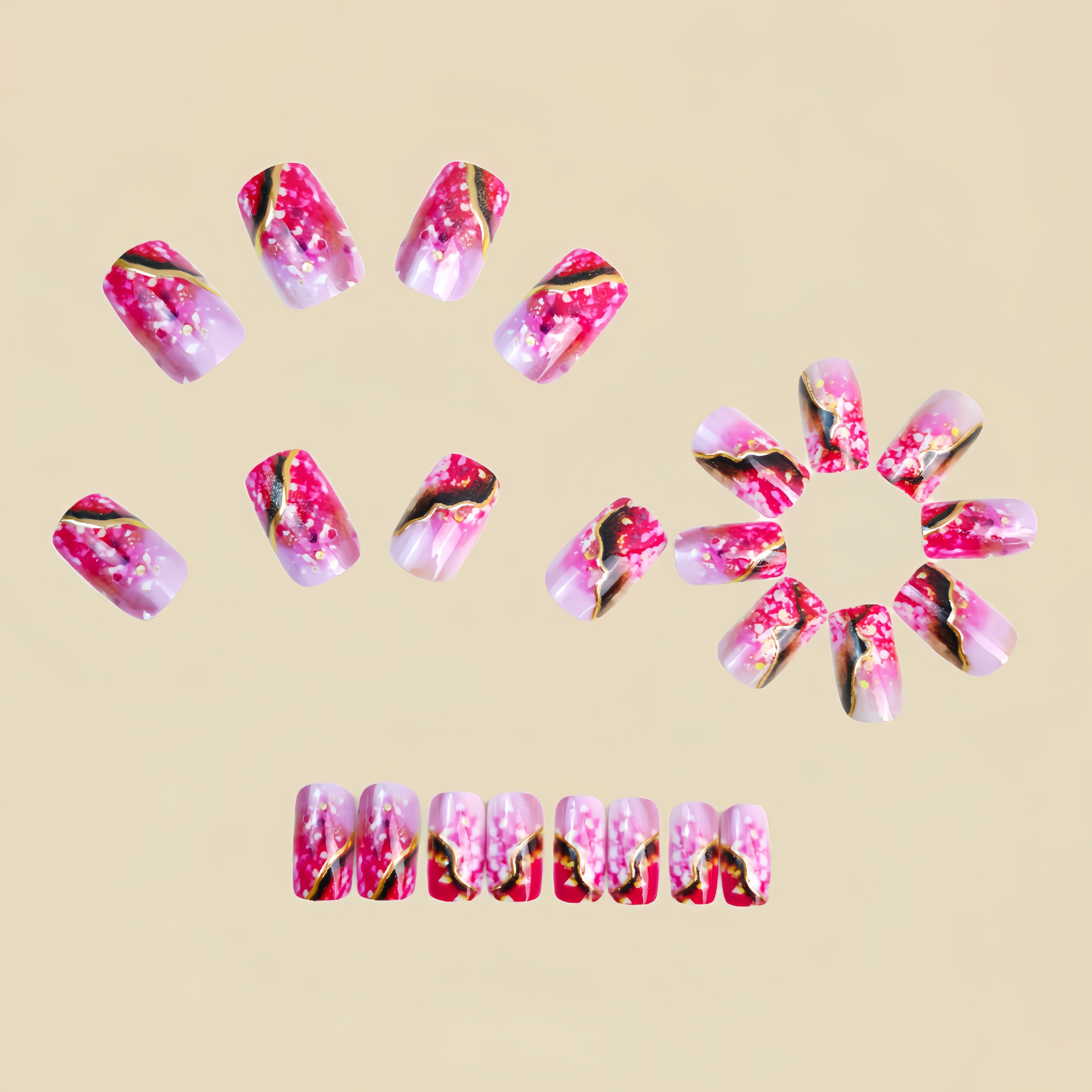 เล็บปลอมขนาดกลางสำหรับผู้หญิงแ - Nail Art Fake Nails บทวิจารณ์และราคา