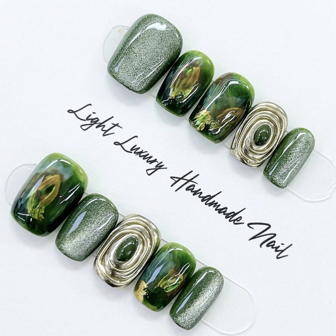 10 ชิ้น ชุดเล็บปลอมทรงสี่เหลี่ - Nail Art Emerald บทวิจารณ์และราคา