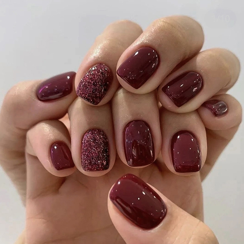 24 ชิ้นสีทึบกดบนเล็บสั้นสแควร์ - Nail Art Fake Nails บทวิจารณ์และราคา